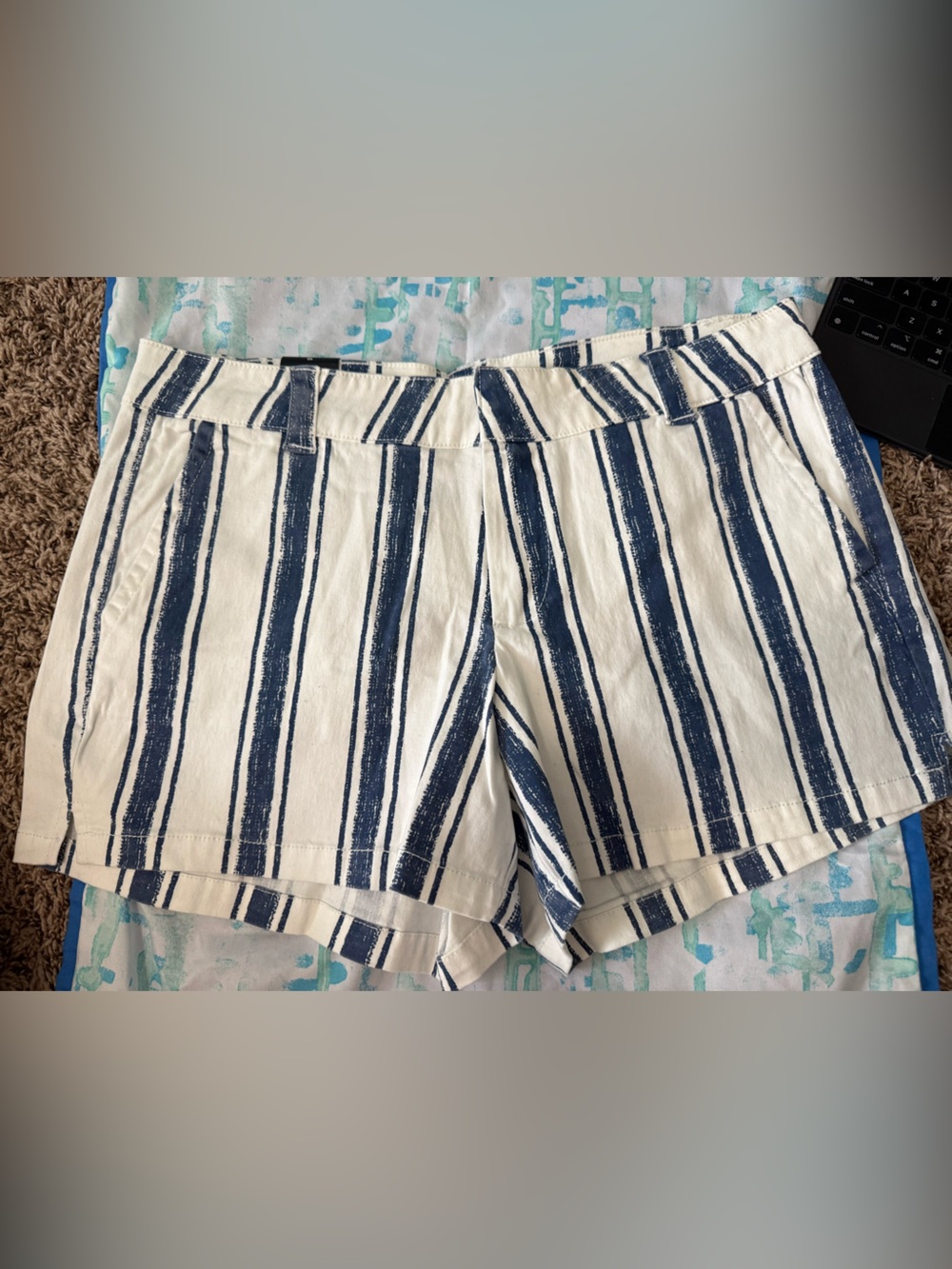 New York & Company White and Navy Striped Women's Shorts